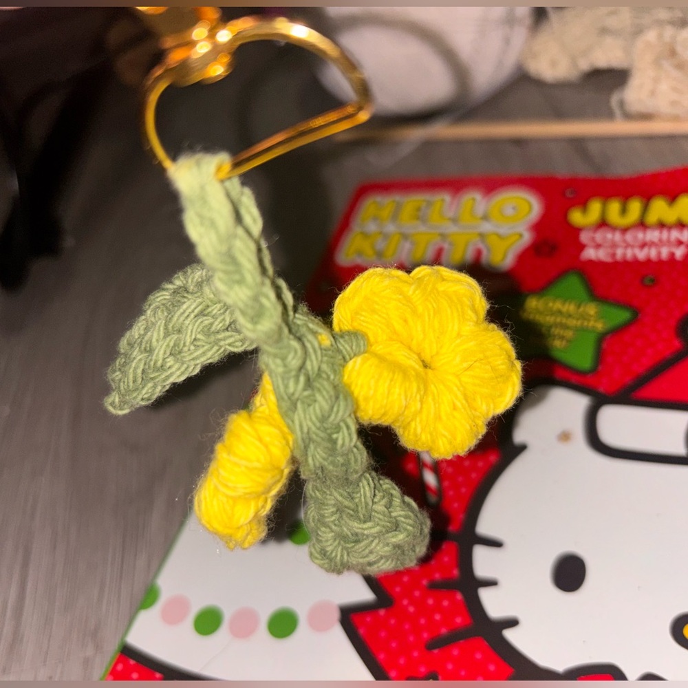Yellow Crochet Flower Keychain